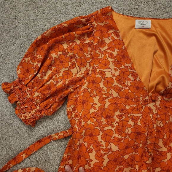 Sienna Sky Orange Floral Puff Sleeve Dress Medium - Picture 3 of 3